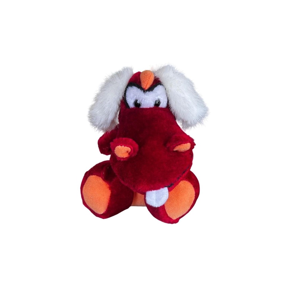 Vtg BJ Toy Co Angry Red Dragon Plush Stuffed Animal‎ Orange Wings Pen Argyle Pa